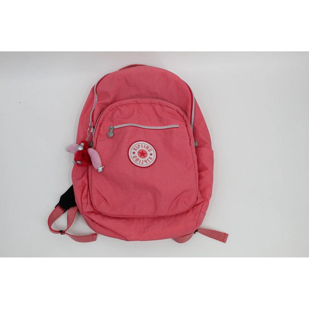 Kipling Seoul Extra Large Laptop Backpack Coral Pink Nylon Monkey Keychain Bag
